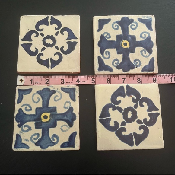 Mexican Hand Painted Terra-Cotta Talavera Vintage Tiles Set of 4 - Picture 8 of 11